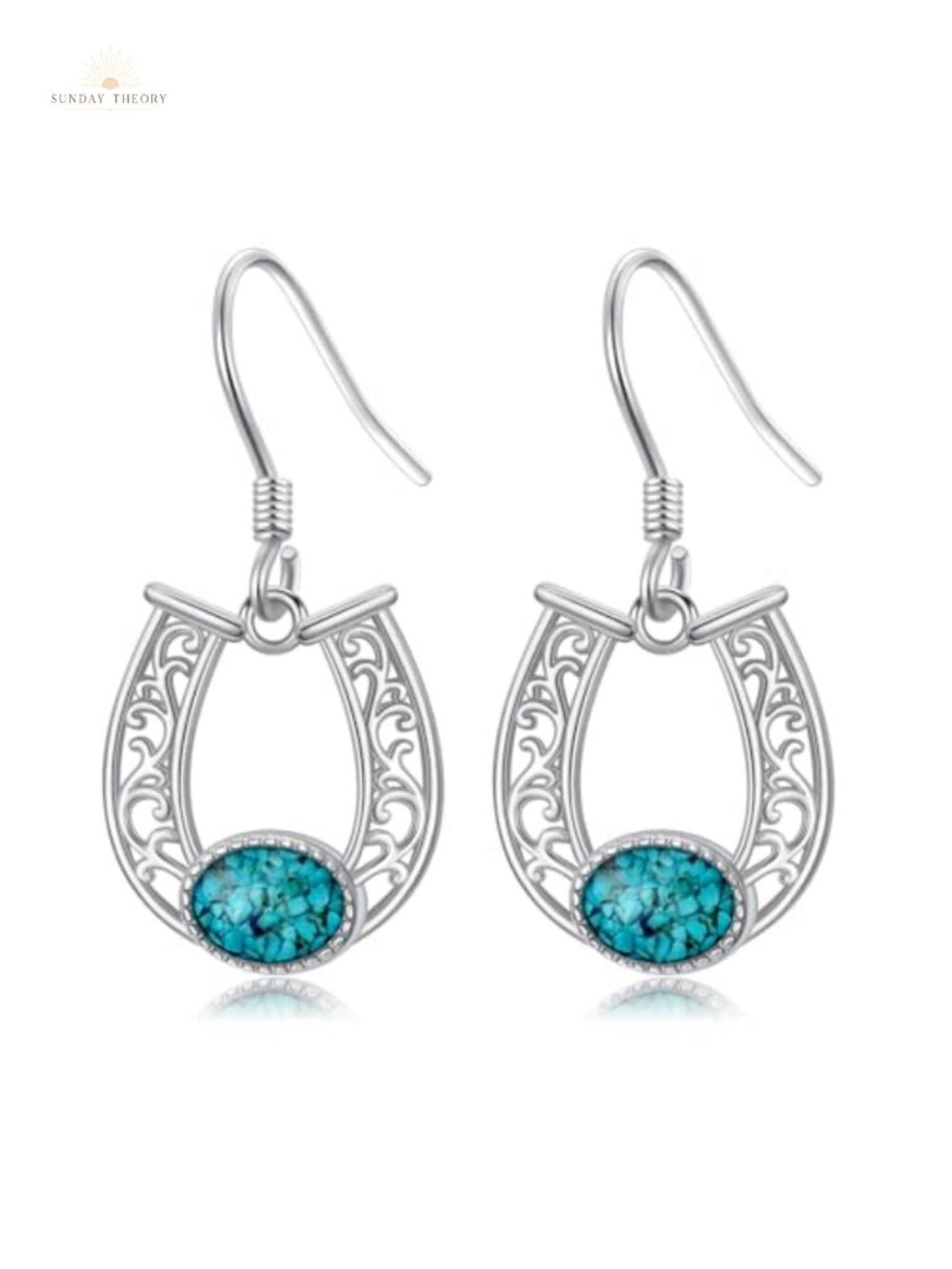 925 Sterling Silver Turquoise Horseshoe Dangle Drop Earrings Western Cowgirl